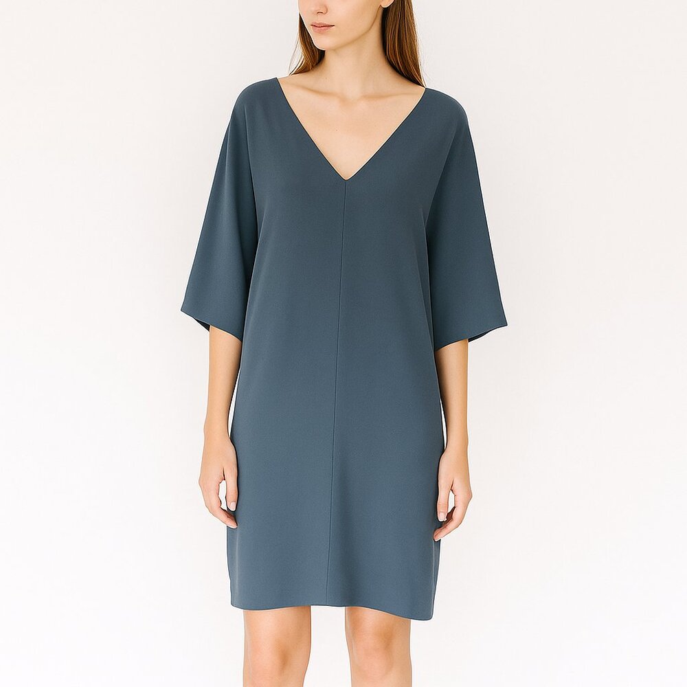 Forever 21 Blue Grey Oversized V Neck Shift Dress Tunic Minimalist Boho Style S